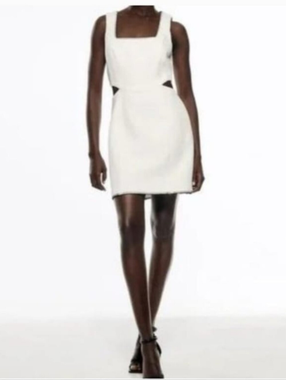 Zara White Square-Neck Mini Dress with Cutout Sides